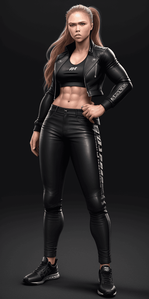 AI generated: Ronda Rousey, (black jacket:1. 4), (black pants:1. 5), (long hair:1. 4), black shoes, leather outfit...