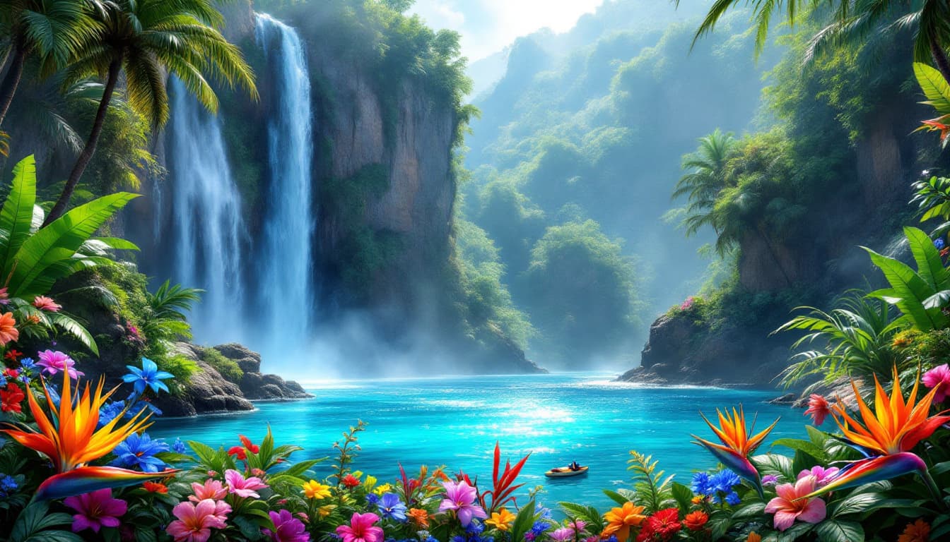 AI generated: photo realistic close up shot depicting a breathtaking blue lagoon with a vibrant and colorful style...