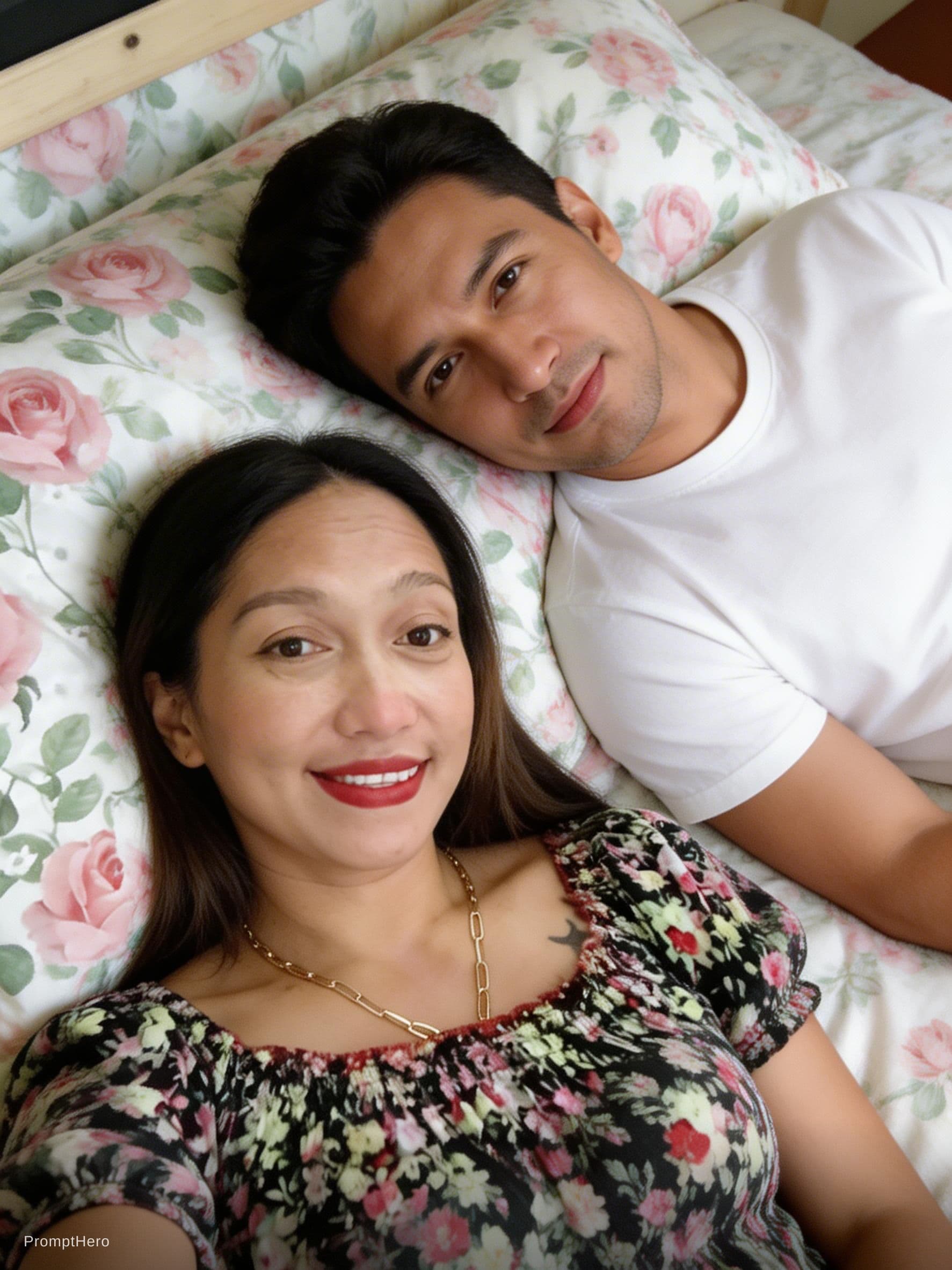AI generated: The women lying on bed with guys