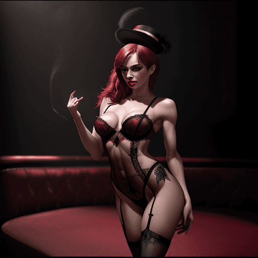 AI generated: Moulin Rouge, cabaret style, burlesque, photograph of a gorgeous beautiful woman, slender toned body...