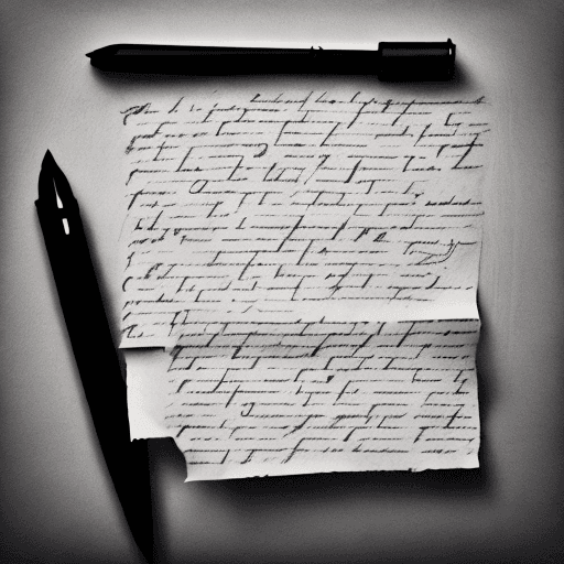 AI generated: A flimsy old hand-written note, cursive writing, fold lines. Fuzzy black and white photograph, vecto...