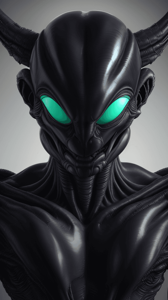AI generated: a close up of a statue of a alien with a large head, alien helmet, the alien from the movie 'alien',...
