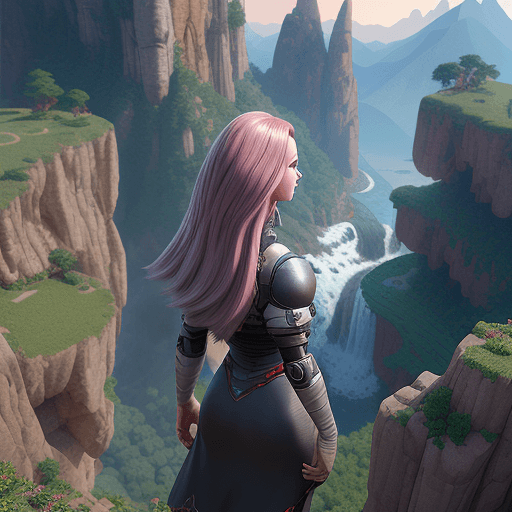 AI generated: 2d pixel art, bolnd hair girl, game front page cover, back ground mountain, photorealistic, octane r...