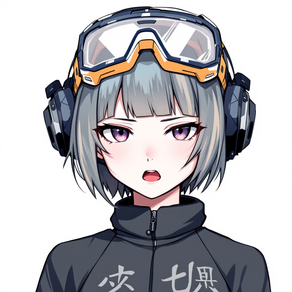 AI generated: 1 girl, solo, simple background, safety goggles on head, techwear, (iridescent hair1.2), mechanic, h...
