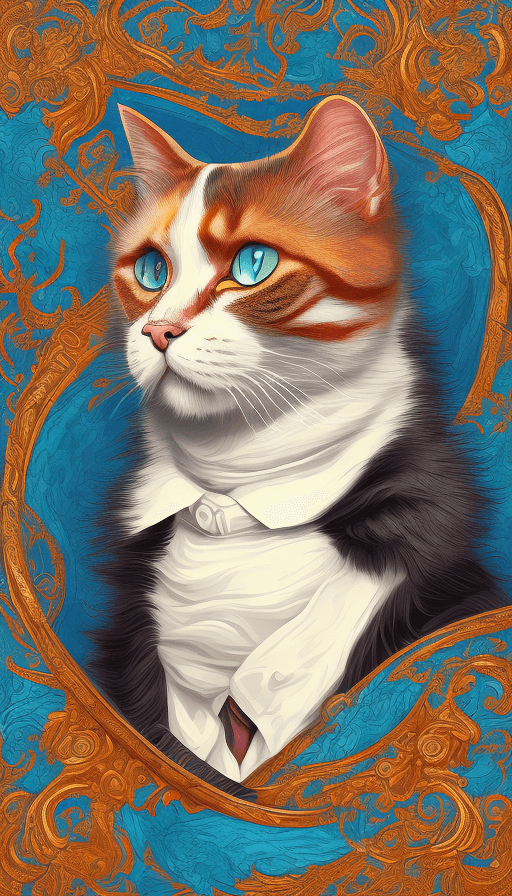 AI generated: illustration of an gentleman cat, in the style of 2d game art, cyan and orange, 32k uhd, necropunk, ...