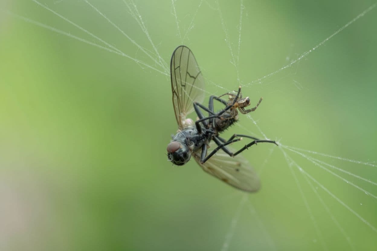 AI generated: spider attacking fly physical contact 