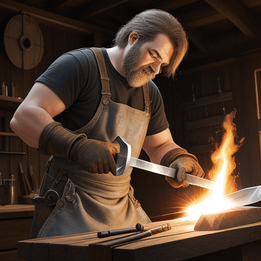 AI generated: blacksmith use hammer to create sword