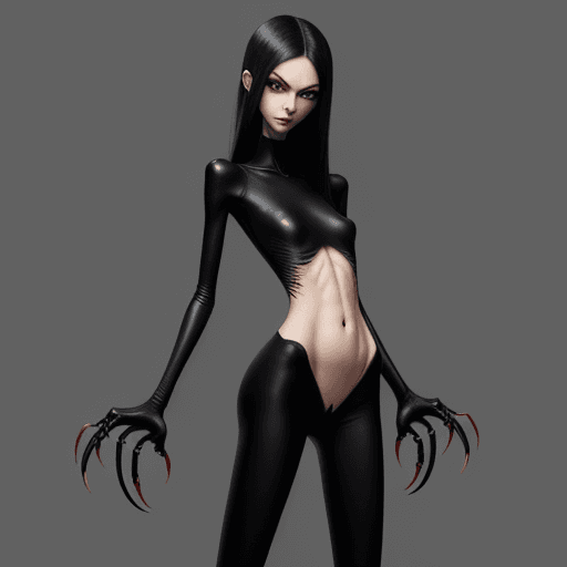 AI generated: ultra skinny girl with long black curved claws, 