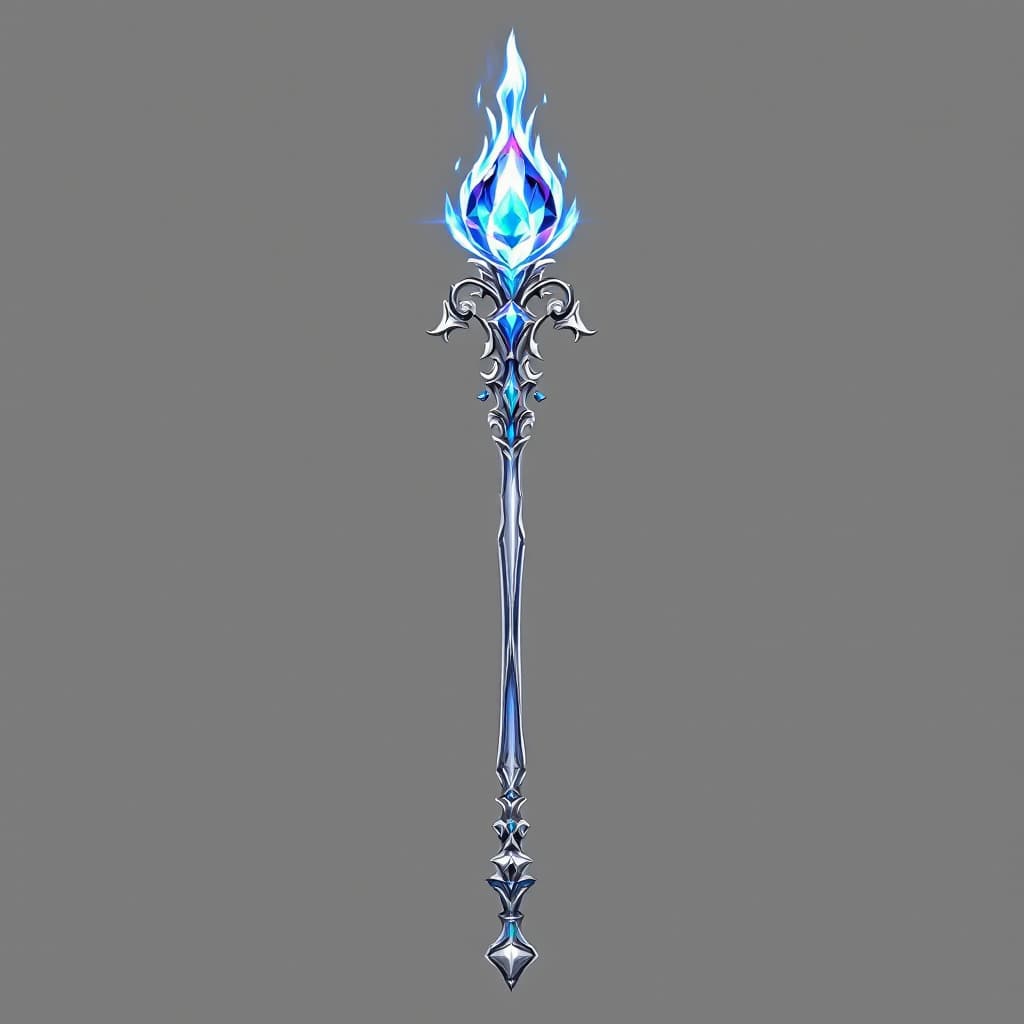 AI generated: Medium-short length, smooth, photo-realistic, royal, silver scepter, rounded bottom, smooth, disk-li...