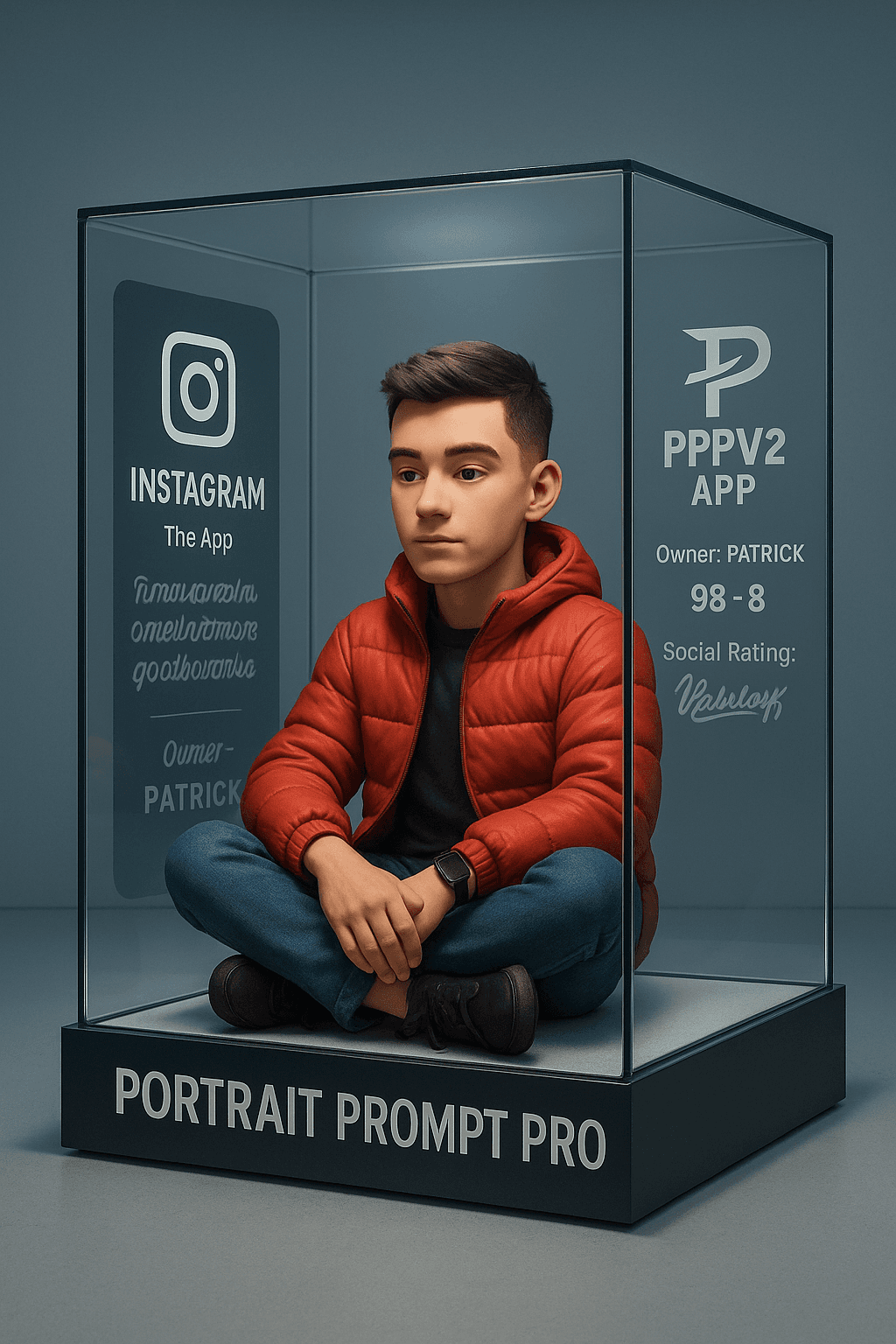 AI generated: {
  "scene": {
    "type": "conceptual surrealism",
    "setting": "minimalist digital exhibition...
