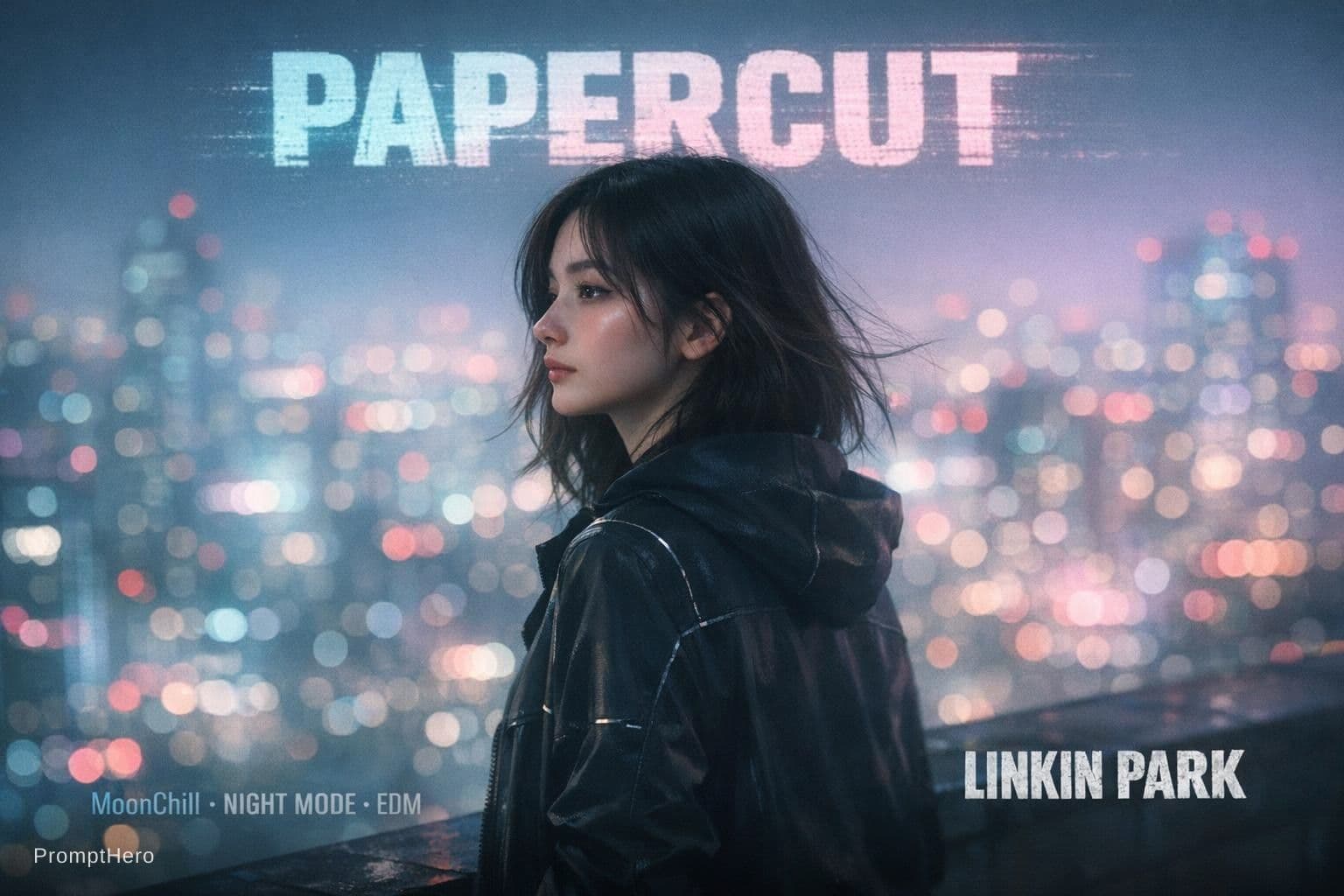 AI generated: { "meta": { "aesthetic_goal": "Ultra Realistic Cinematic Music Cover / Soft Cyberpunk Pastel", "vibe...