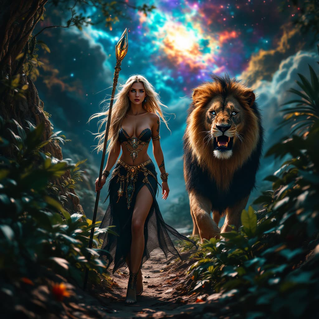 AI generated: Hyper realistic, photo realism, zoomed out full body HD Photo of beautiful, Amazon warrior queen wal...
