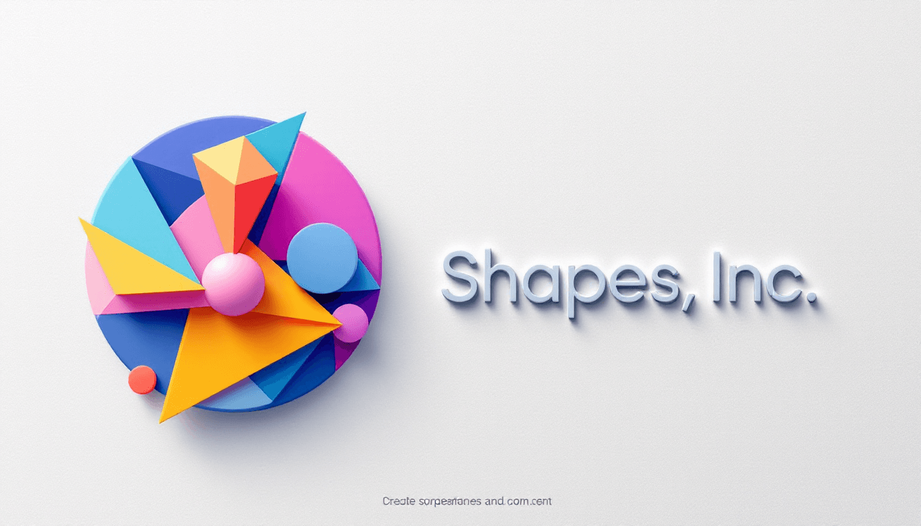 AI generated: Create a 3D geometric design featuring the name 'Shapes, Inc.' using triangles, circles, and rectang...