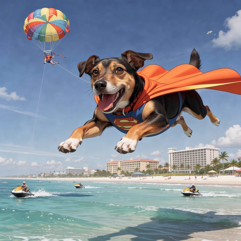 AI generated: hyper realistic,anime,anthropomorphic,Create a realistic digital artwork of a superhero dog (using m...