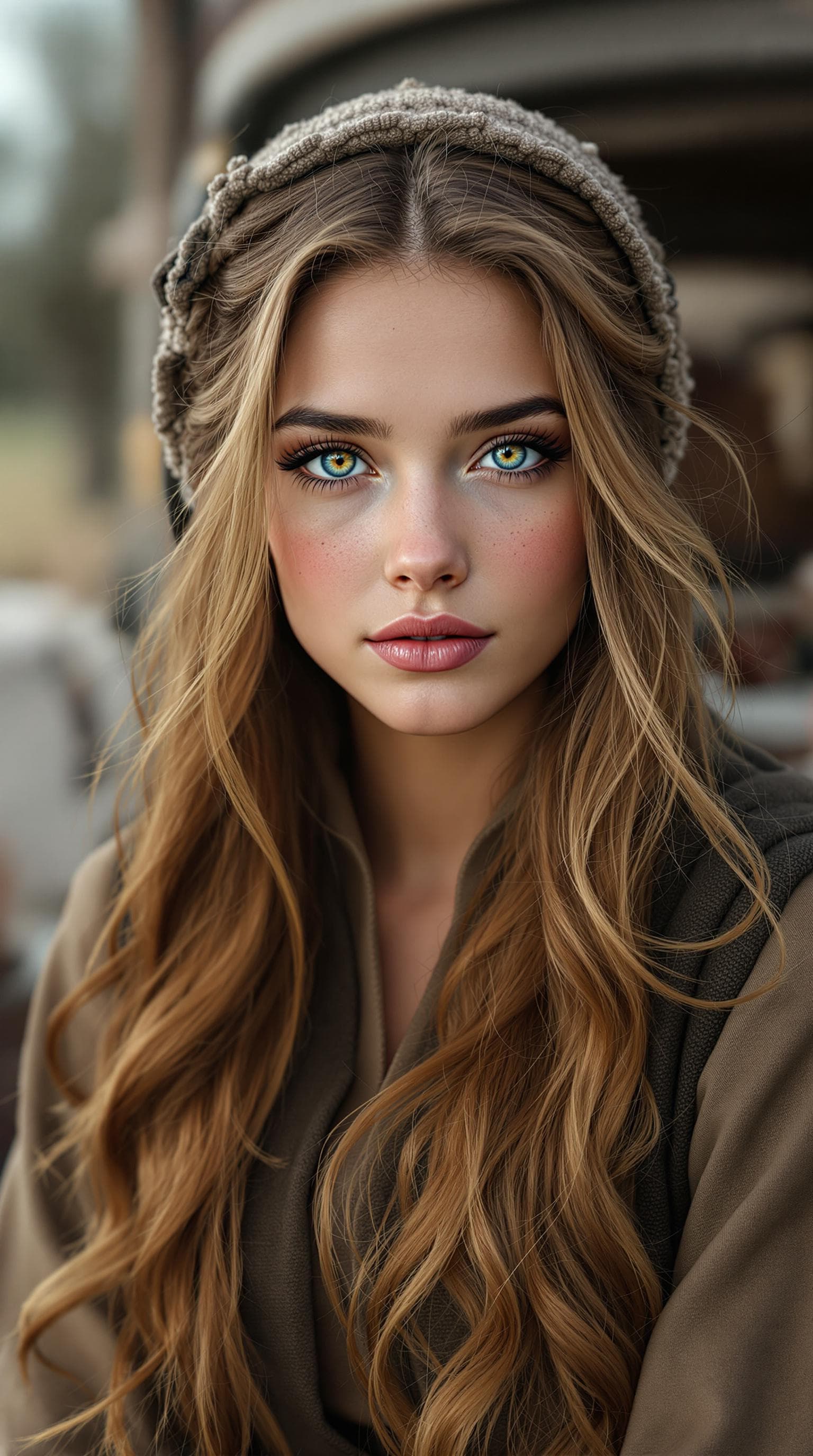 AI generated: A professional photograph capturing an extraordinarily beautiful Amish girl, rendered with exception...