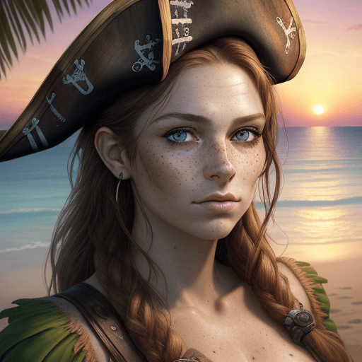 AI generated: ((best quality)), ((masterpiece)), ((realistic)), (detailed), portrait, close up, female pirate, fre...