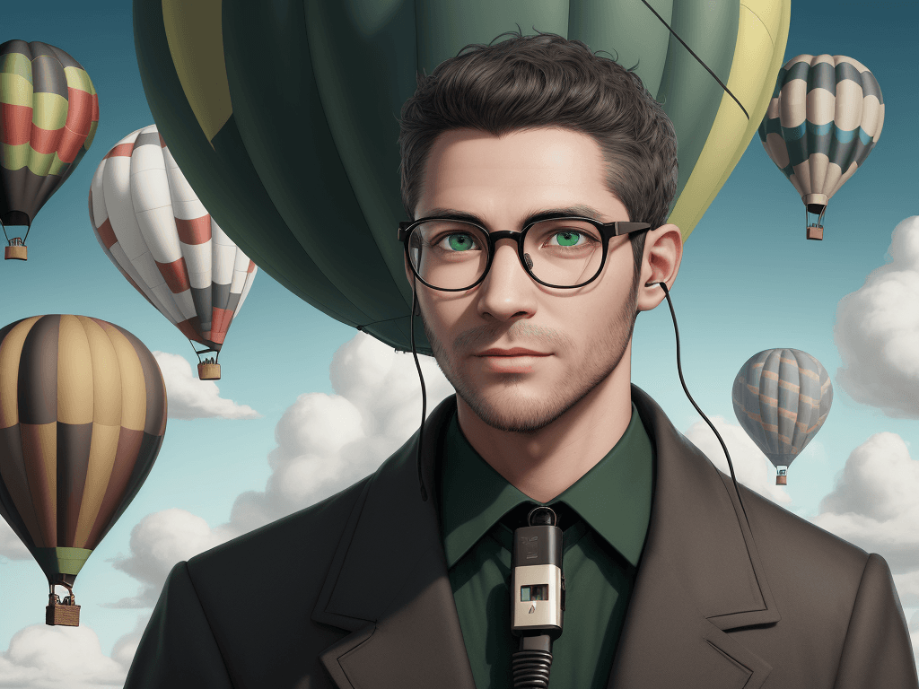 AI generated: face of a man with black vintage glasses looking towards the other, green eyes, light complexion, no...