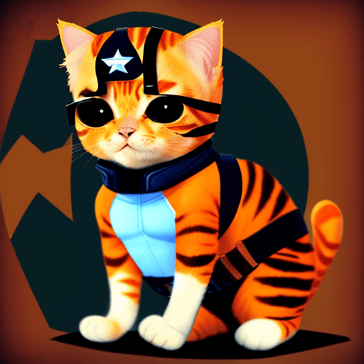 AI generated: a cute orange cat , (as captain america),