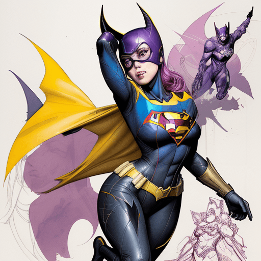 AI generated: a masterpiece, batgirl/supergirl from dc comic wearing alternate yellow costume, coy and alluring, f...