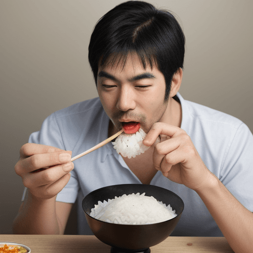 AI generated: a man eating rice food
