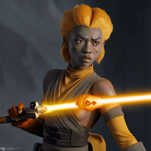 AI generated: Savage Opress, character from the clone wars, but orange and black skin and it is a jedi with a yell...