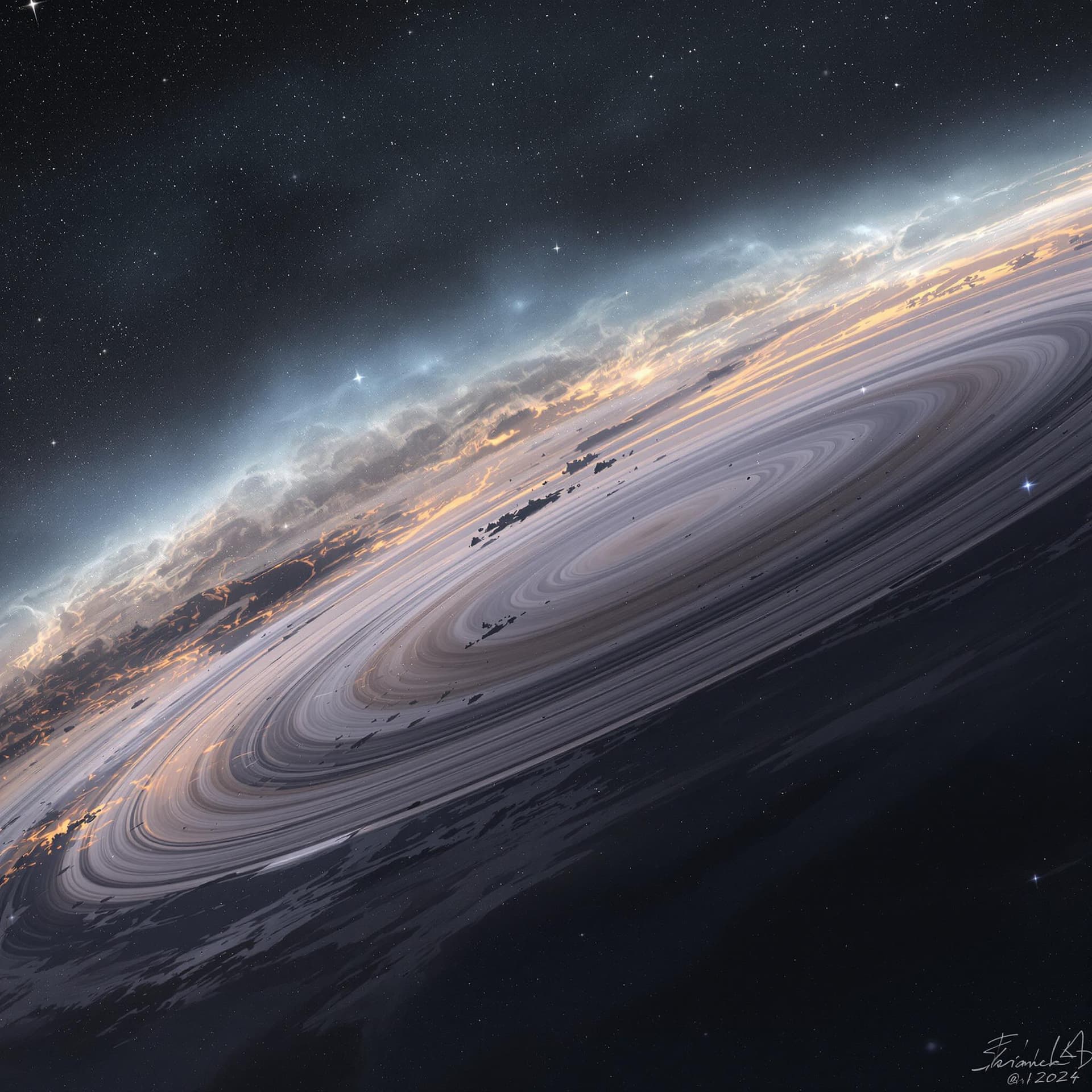 AI generated: A realistic, high-detail planet in outer space with a subtle, natural-looking ring system composed o...