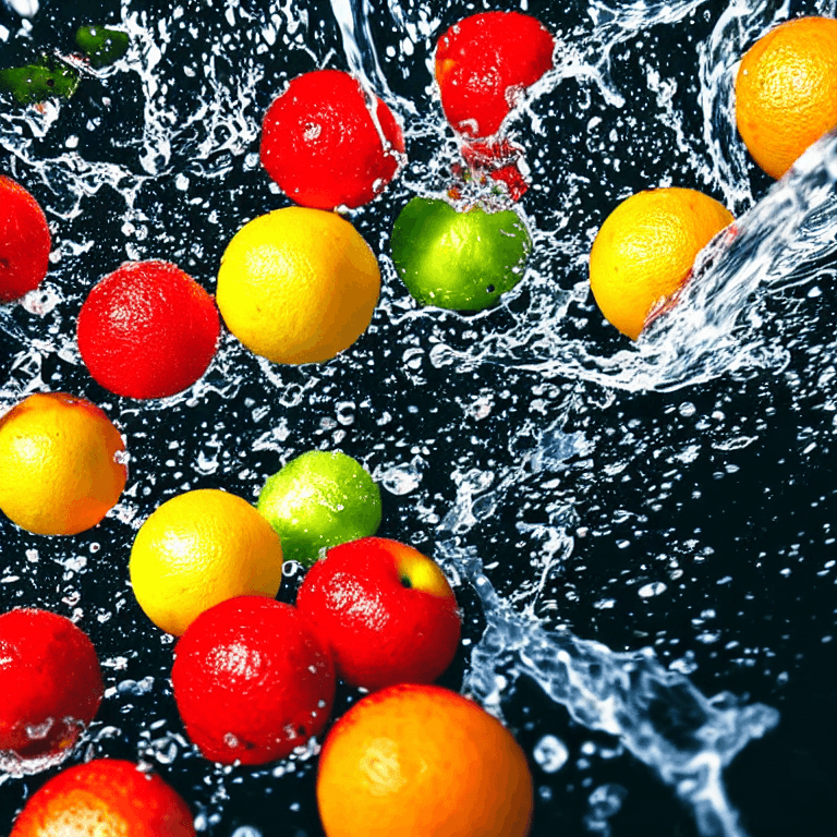 AI generated: Ultradetailed photo of a fruits falling into water 