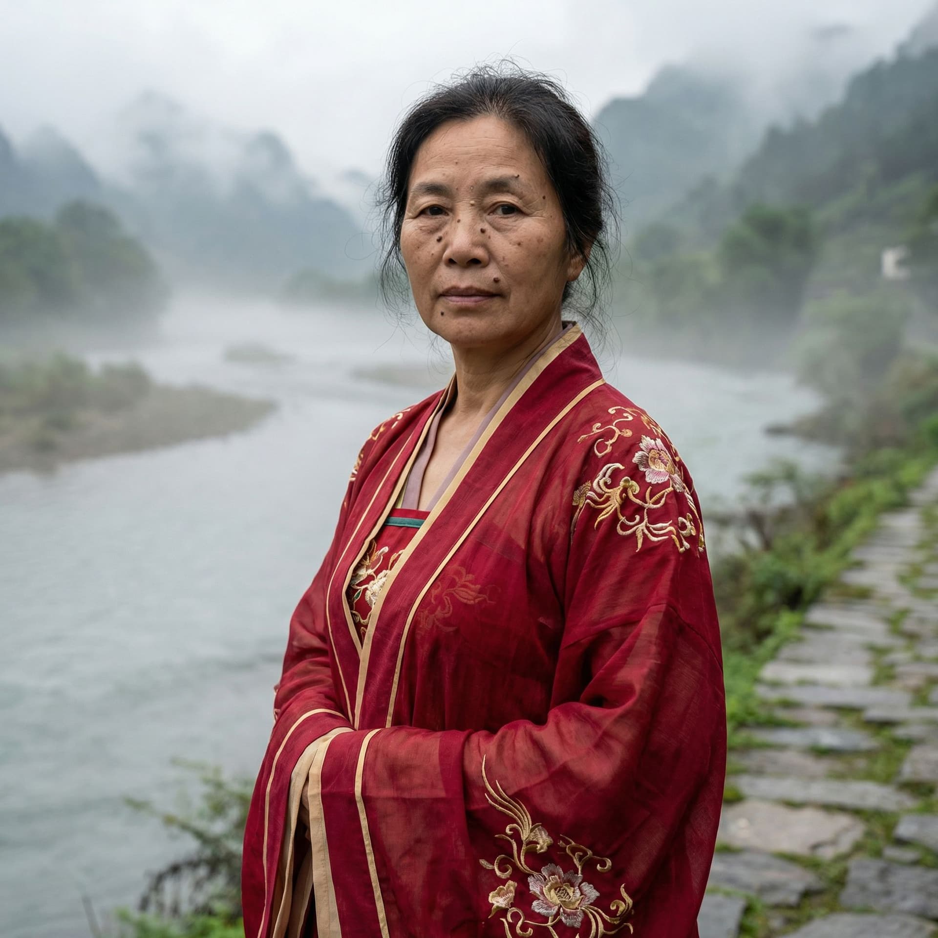 AI generated: A hyper-realistic portrait of an ancient Chinese woman, captured in an 8k raw photo, standing gracef...