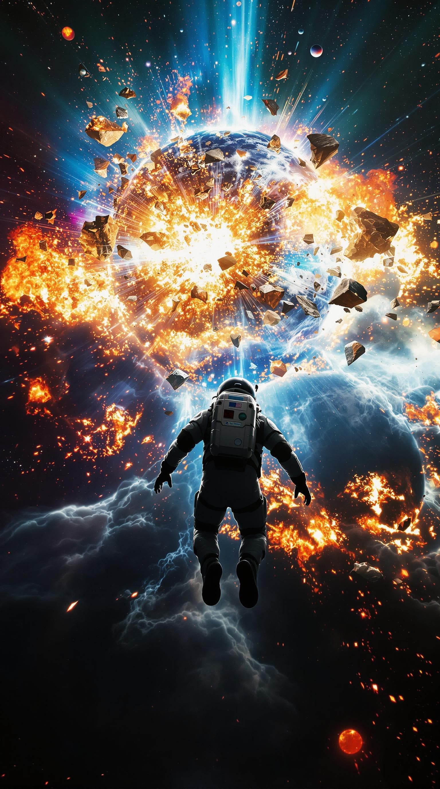 AI generated: portrait of man in space suit floating in space, sharp focus, realistic, hyper realistic, cinematic,...