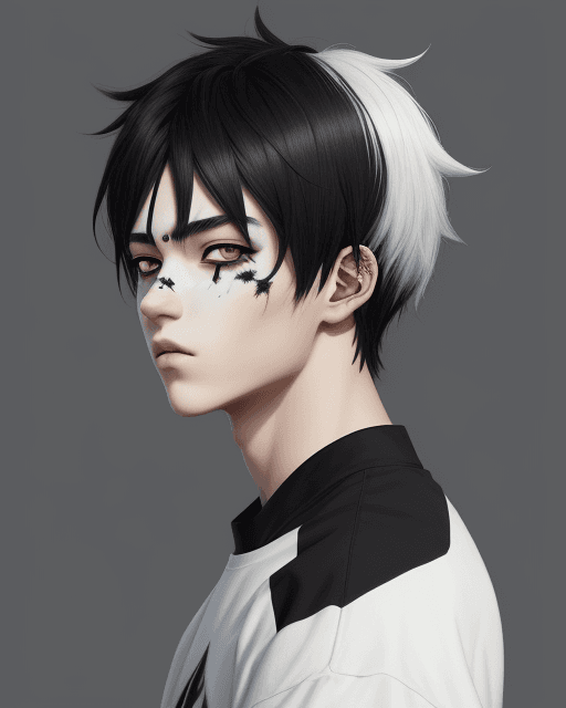 AI generated: pfp, profile background, anime boy, vitiligo,black, bronw eyes character, modern, pale indie, lookin...