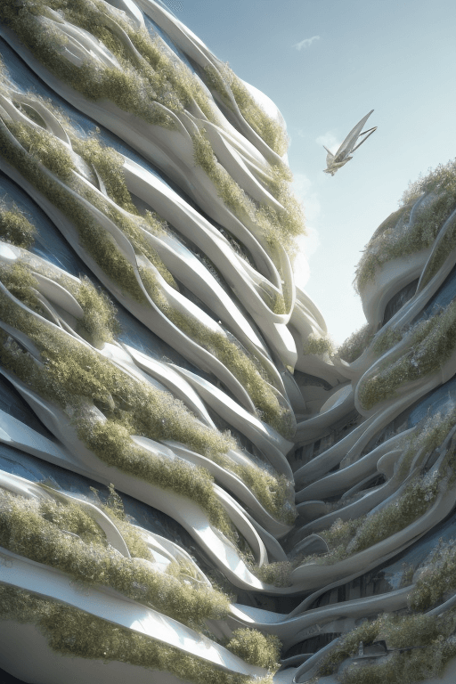 AI generated: A aerial 3D rendering of a mid rise building inspired on the rose flower layers, Zaha Hadid style, u...