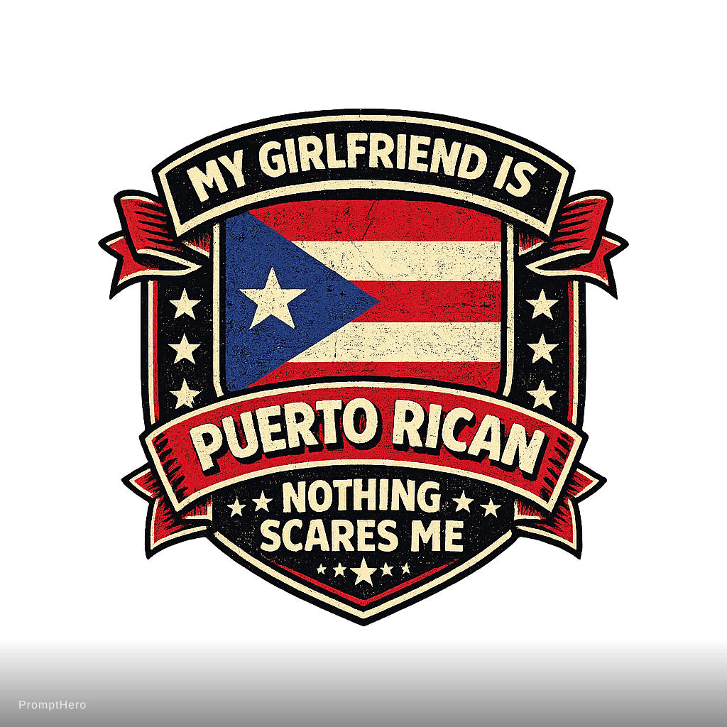 AI generated: retro badge style patriotic t-shirt design, Puerto Rican flag incorporated into a vintage emblem, bo...