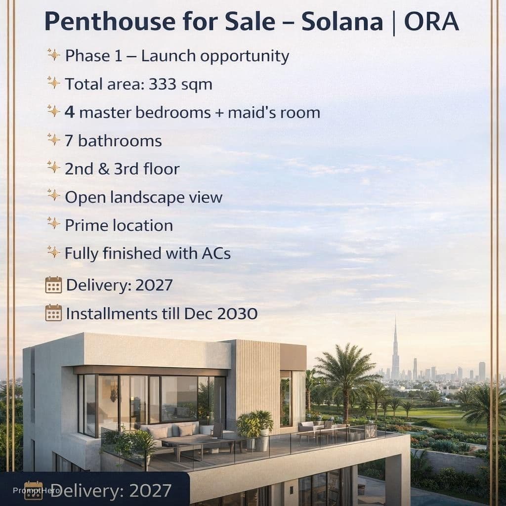 AI generated: create a good organized facebook ad poster 
Penthouse for Sale – Solana | ORA


• Phase 1 – Launch o...
