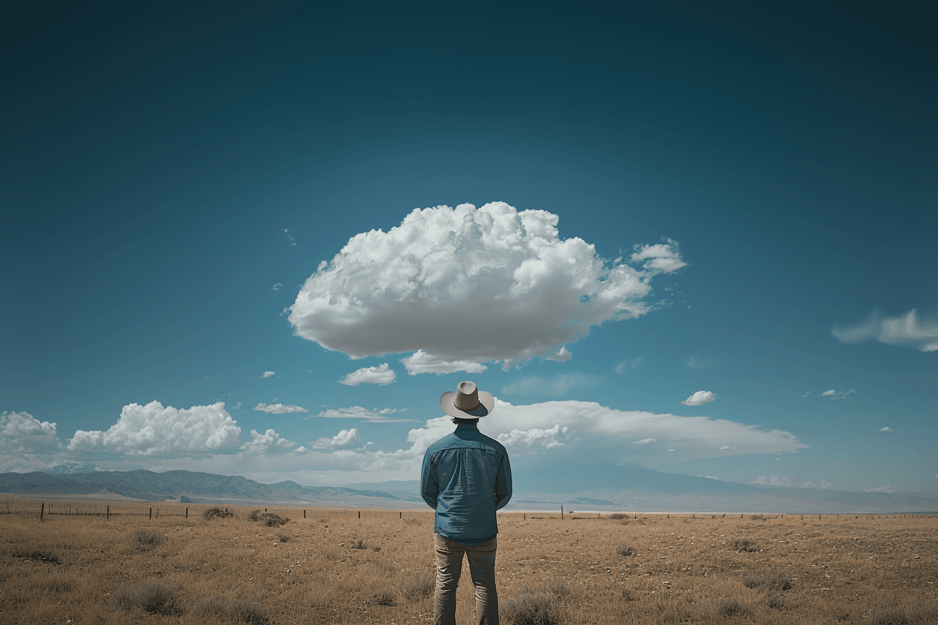 AI generated: a large cloud over the person's head, in the style of nikon d850, poetic pastoral scenes, california...
