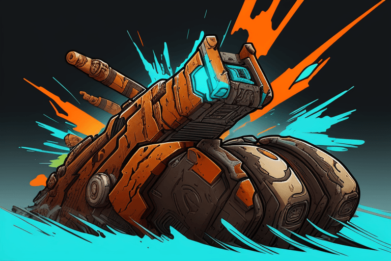 AI generated: borderlands style, boss charachter, video game ,background fluid lines, bold curves, speed effect, f...