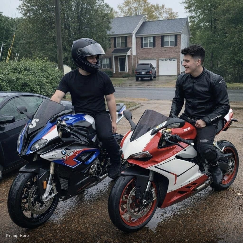 AI generated: Wear my friend black helmet and black jeans and shirt