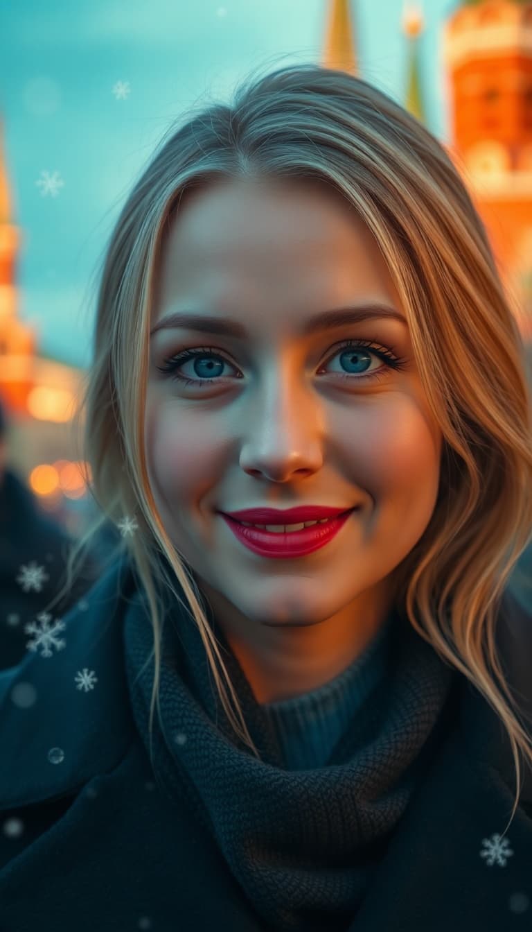 AI generated: "High resolution, close-up portrait photograph, Russian woman, early 20's, honey blonde hair, sapphi...