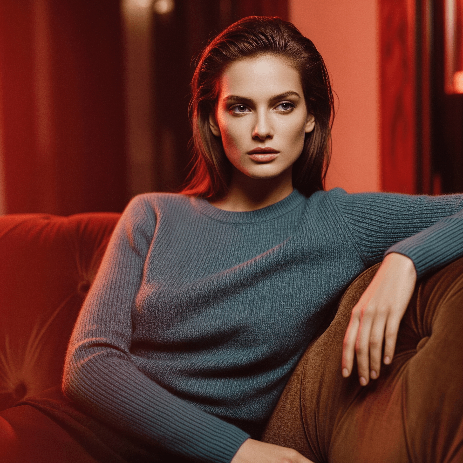 AI generated: A beautiful, high-fashion portrait of a woman in her late 20s, styled in an early 2000s aesthetic. S...
