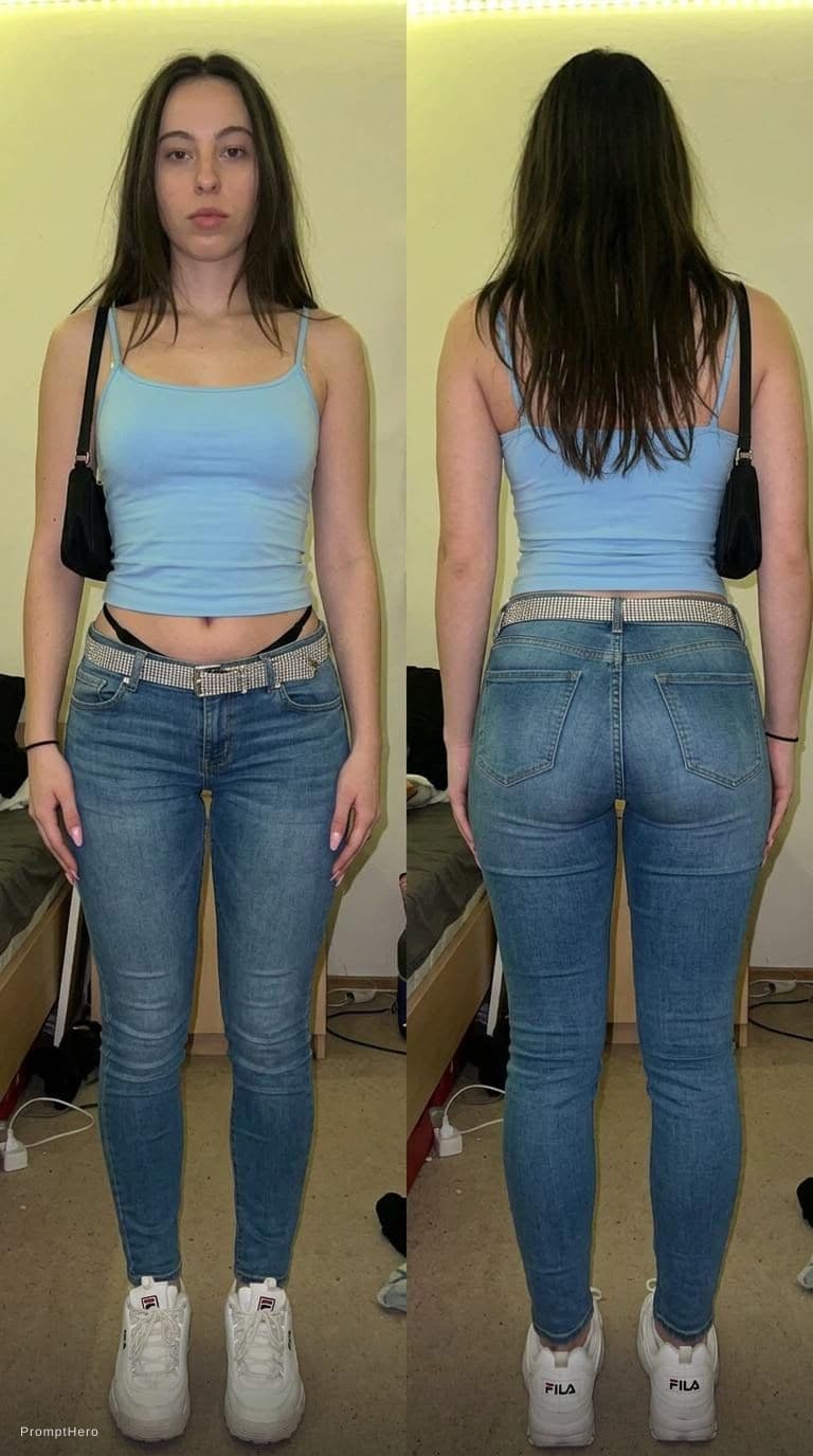AI generated: size image,big booty, white sneakers,soft thighs, thigt jeans pants,Garage Sleek Scoop Cami long Top...