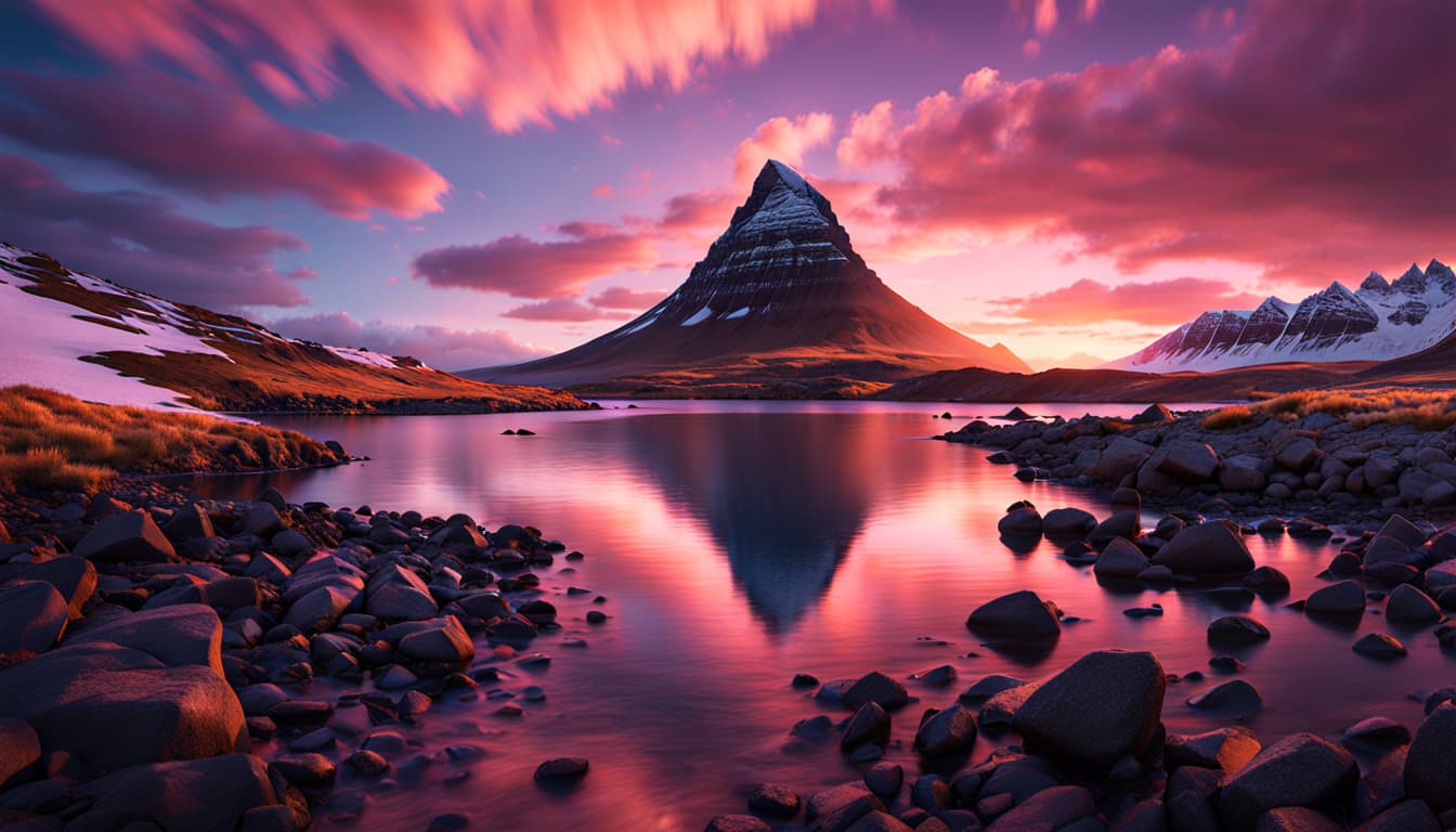 AI generated: extremely detailed CG unity 8k wallpaper, inspired by national geographic winning photos, Kirkjufell...