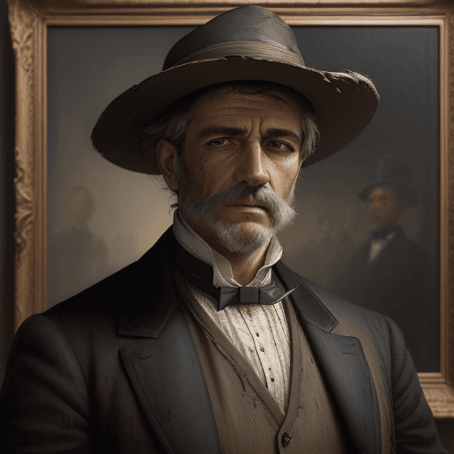 AI generated: professional portrait of XIX century worker, male, tired look, XIX century, heavy brushstrokes, text...