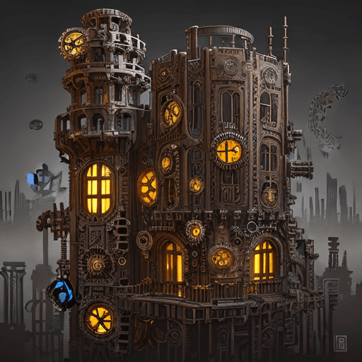 AI generated: steampunk architecture consists of gears and blots.
