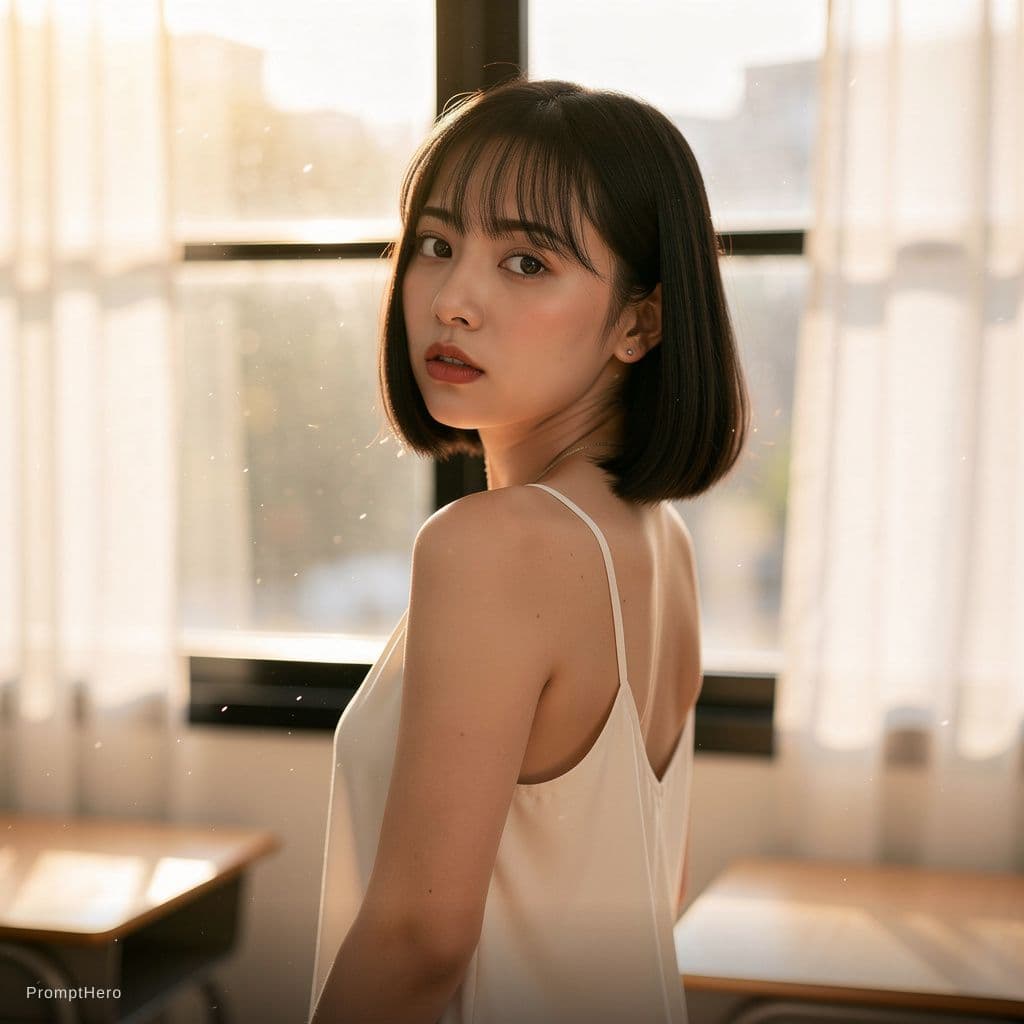 AI generated: The image is a vertical, high-quality realistic photograph of a beautiful young East Asian woman in ...