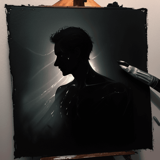 AI generated: Painterly, shadow play, a gorgeous man as a silhouette in darkness, slender body covered in oily sub...