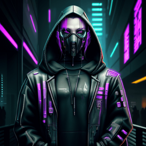 AI generated: Man in hoodie with futuristic face, cyberpunk face, cyberpunk art style, cyberpunk hacker, cyberpunk...