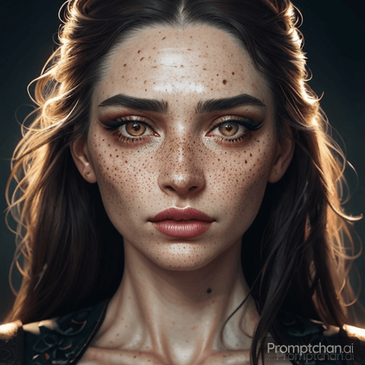 AI generated: raw photo, (detailed face), portrait of a beautiful lady, (freckles), (dark makeup), hyperdetailed p...