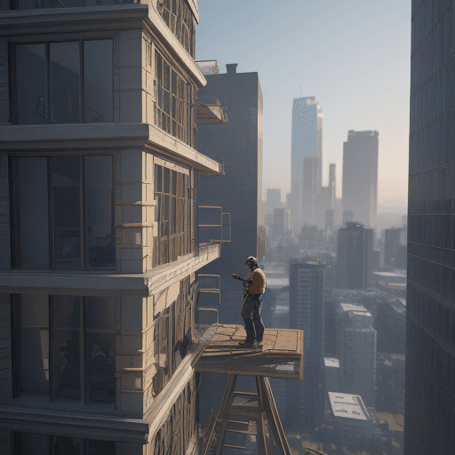 AI generated: Man working on a building with a girl, 8k, unreal engine 5, highly detailed 