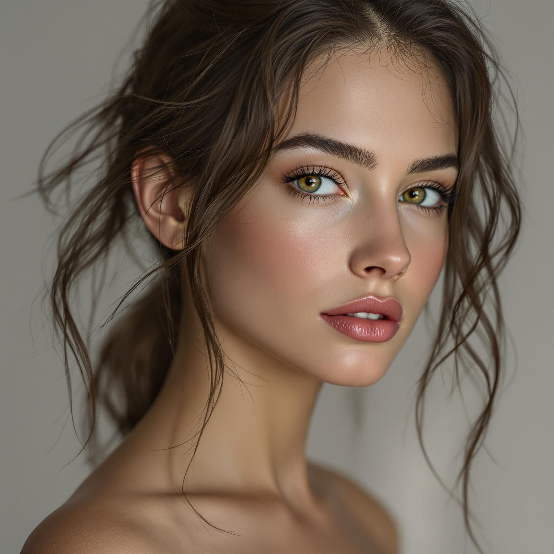 AI generated: Crea un retrato hiperrealista de una mujer joven con rasgos detallados y expresión natural. Su piel ...