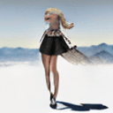 AI generated: Female model. blond wavy hair. Smiling. 44 yo German woman Completely on a desert mountain top facin...
