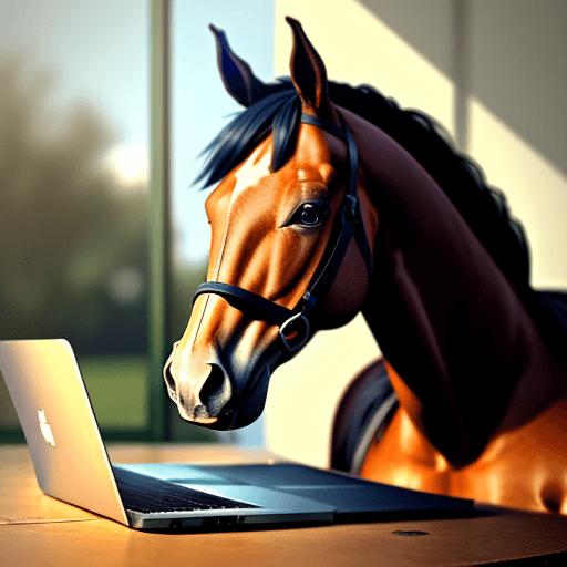 AI generated: a  horse holding laptop
